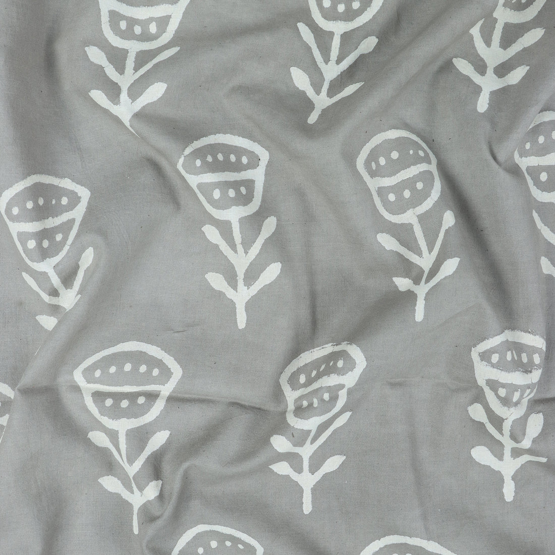 Dabu Fabric Hand Block White Rose Printed Soft Cotton Cloth