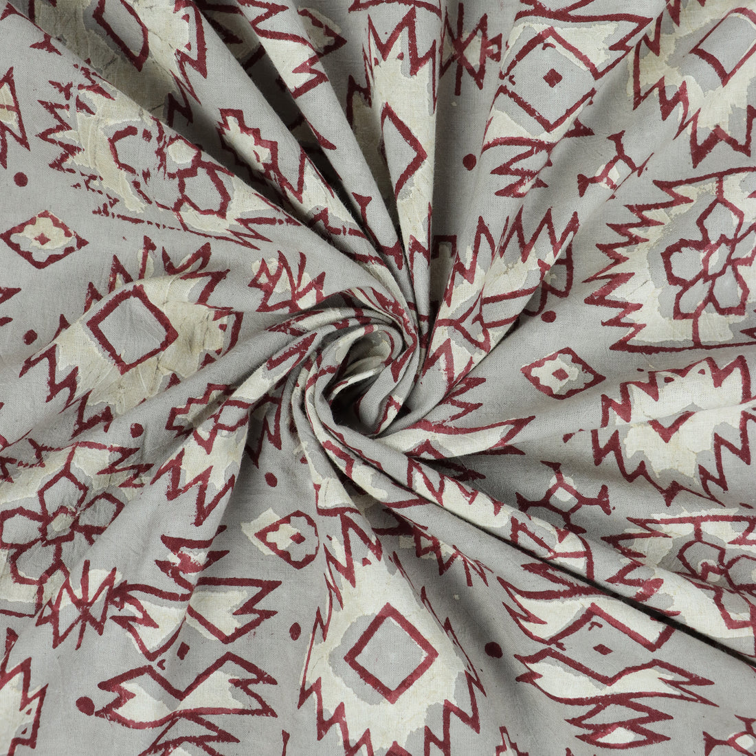 Red Abstract Cotton Hand Block Print Fabric Online