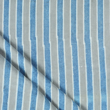 Hand Block Sky Blue Stripes Pure Cotton Fabric Online