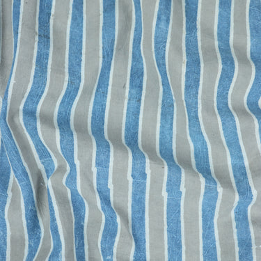 Hand Block Sky Blue Stripes Pure Cotton Fabric Online