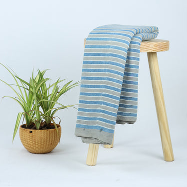 Hand Block Sky Blue Stripes Pure Cotton Fabric Online