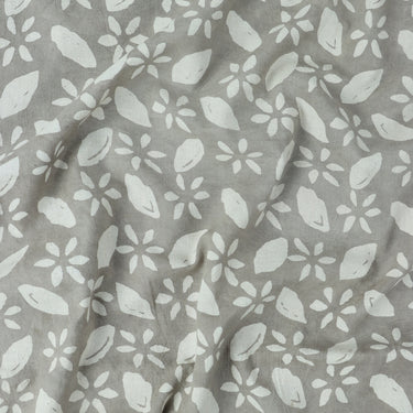 Grey Floral Printed Voile Premium Cotton Fabric Online