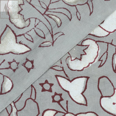 Red Abstract Block Print Cotton Fabric Material Online