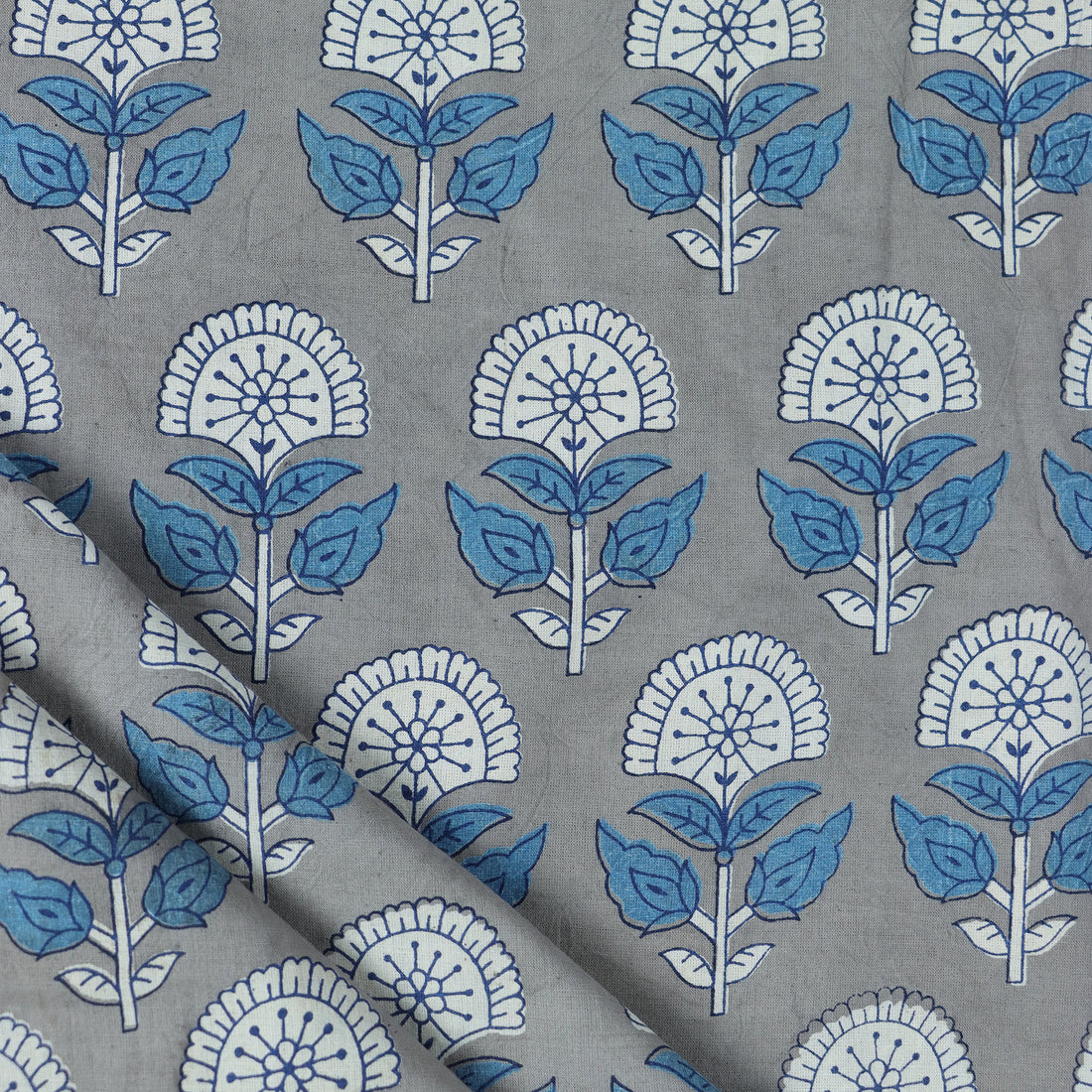 Handmade Blue Floral Hand Block Print Fabric Online