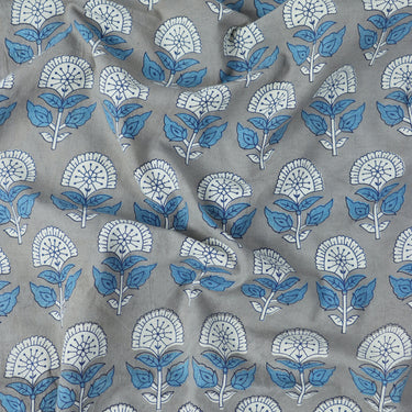 Handmade Blue Floral Hand Block Print Fabric Online