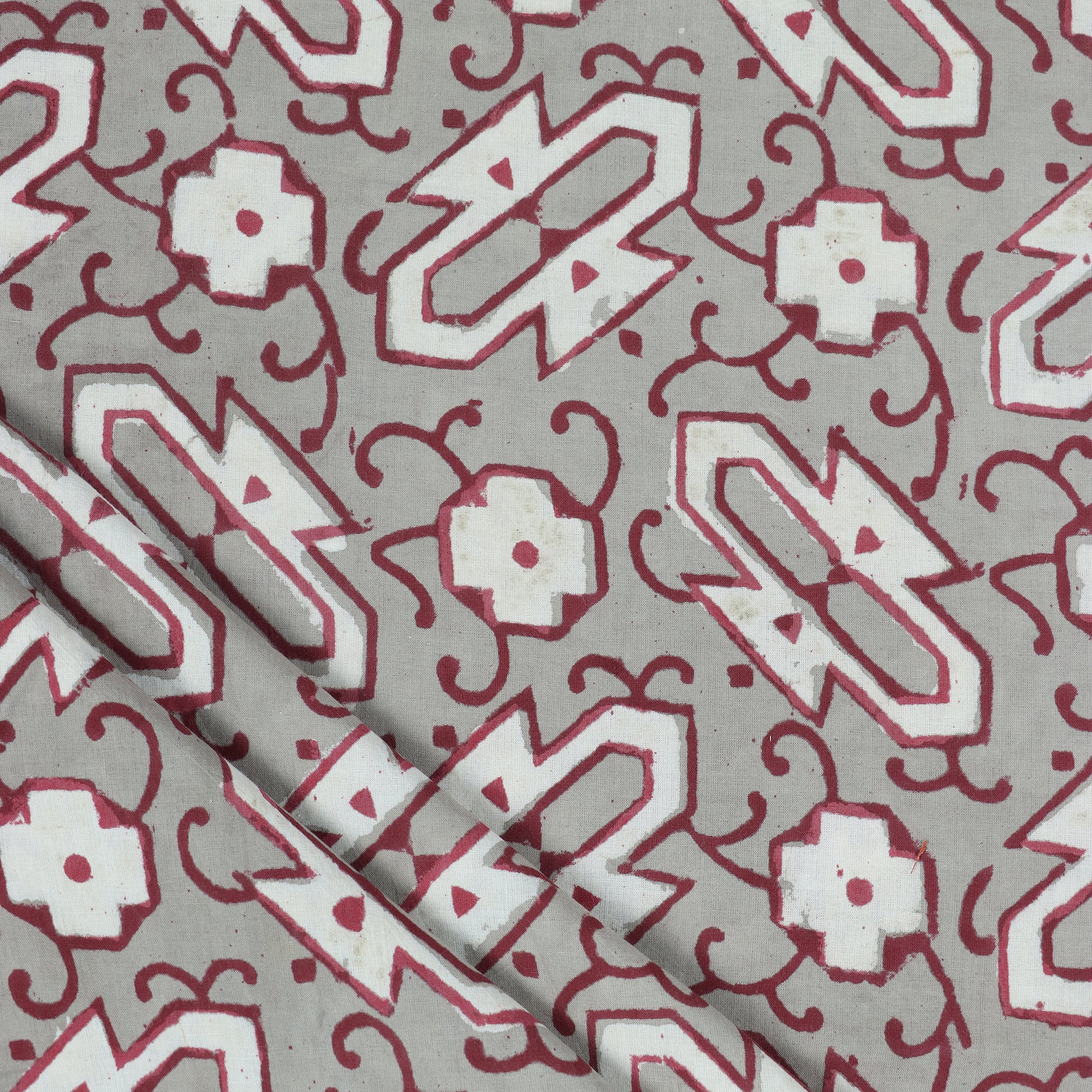 Red Hand Block Printed Cotton Fabric