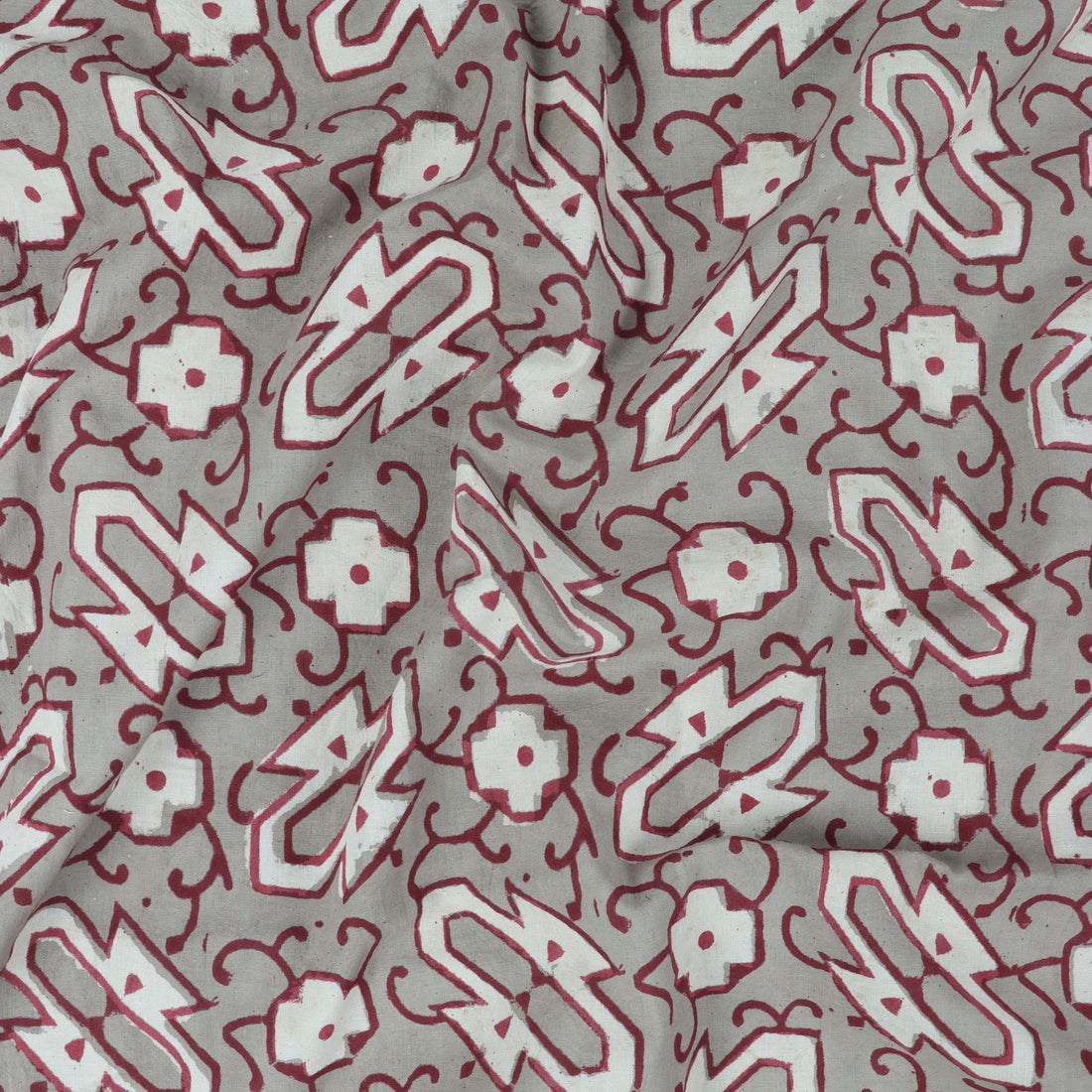 Red Hand Block Printed Cotton Fabric