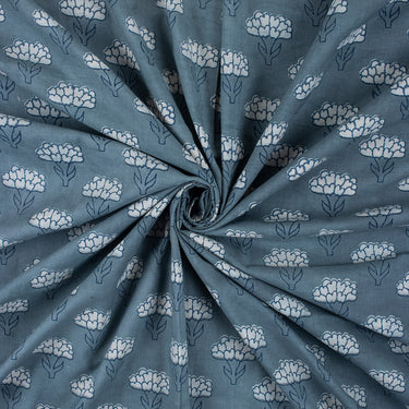 Dabu Kashish Blue Floral Hand Block Printed Cotton Fabric