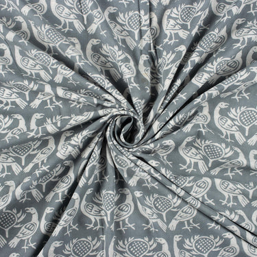 Dabu Fabric Hand Block Bird Printed Soft Cotton Cloth