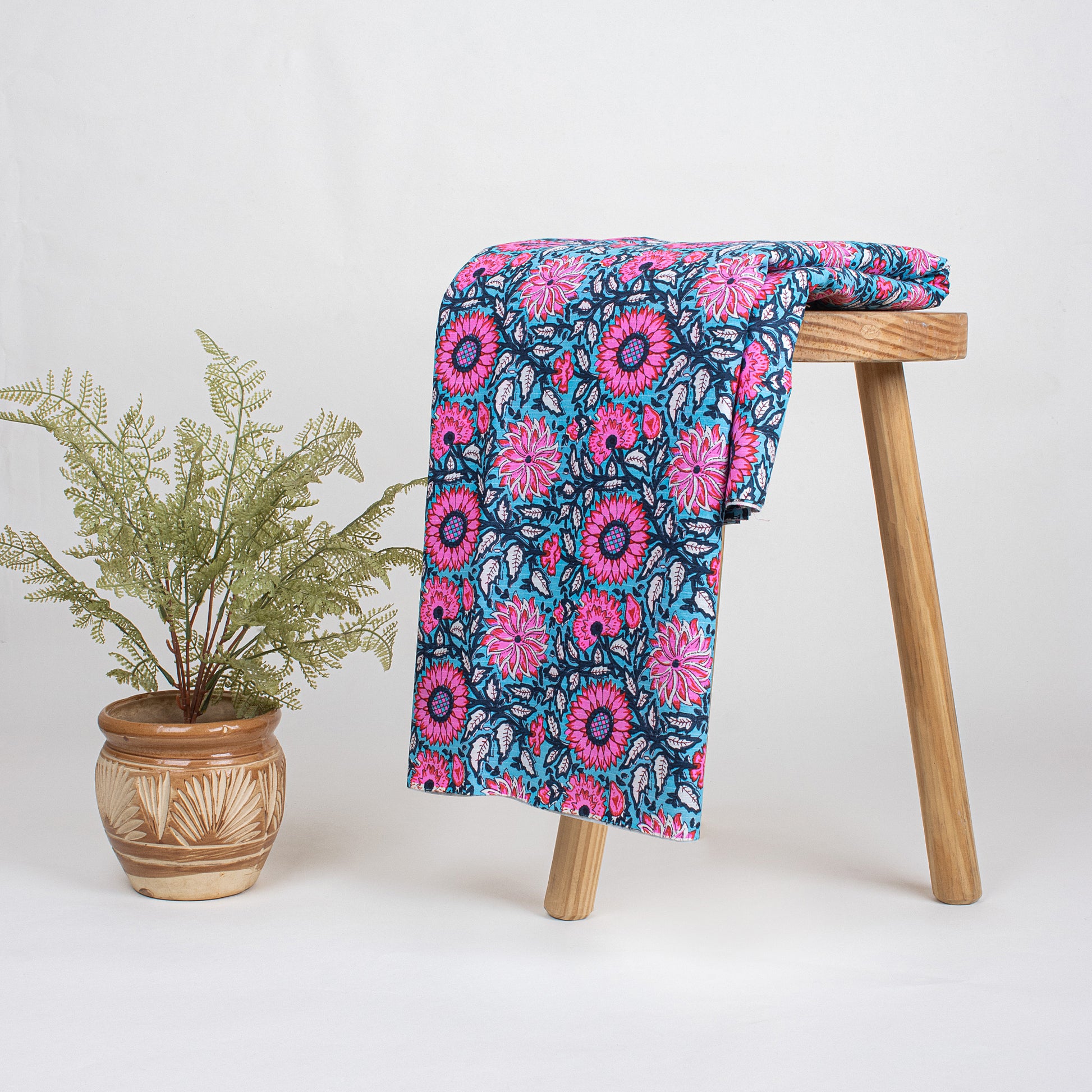 Luxury Hand Block Floral Print Cotton Kantha Fabric Online