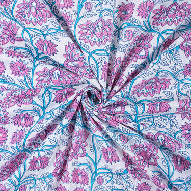 Pink Hand Block Floral Print Cotton Kantha Print Fabric Online