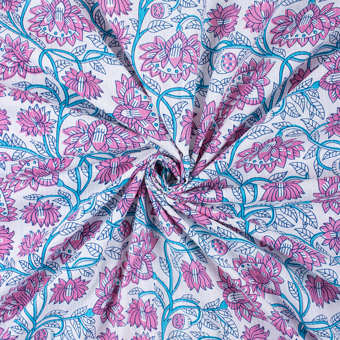 Pink Hand Block Floral Print Cotton Kantha Print Fabric Online