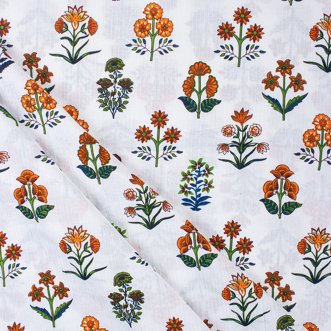 Multicolor Hand Block Floral Print Kantha Cotton Fabric