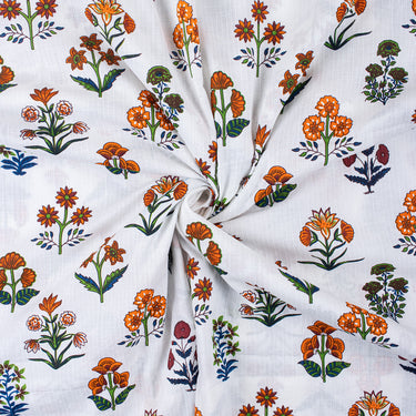Multicolor Hand Block Floral Print Kantha Cotton Fabric