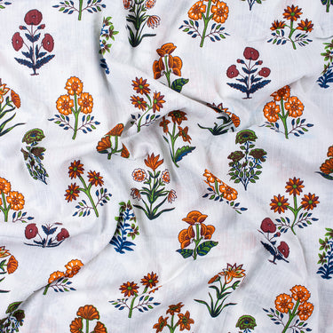 Multicolor Hand Block Floral Print Kantha Cotton Fabric