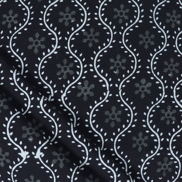 Trendy Softest Hand Block Printed Black And White Fabric Online