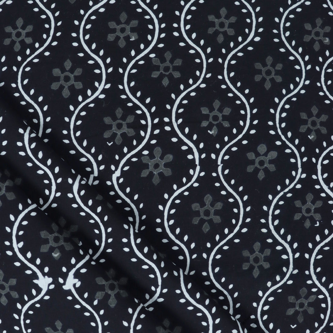 Trendy Softest Hand Block Printed Black And White Fabric Online