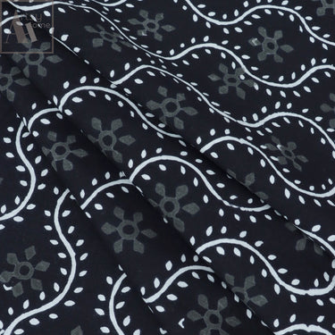 Trendy Softest Hand Block Printed Black And White Fabric Online