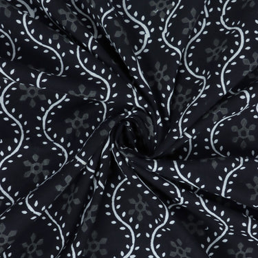 Trendy Softest Hand Block Printed Black And White Fabric Online
