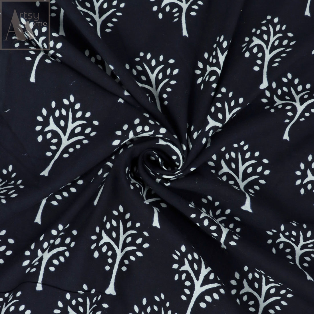 Floral Printed Black And White Cotton Fabric Material Online
