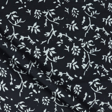 Hand Block Floral Printed Black And White Fabric Cloth