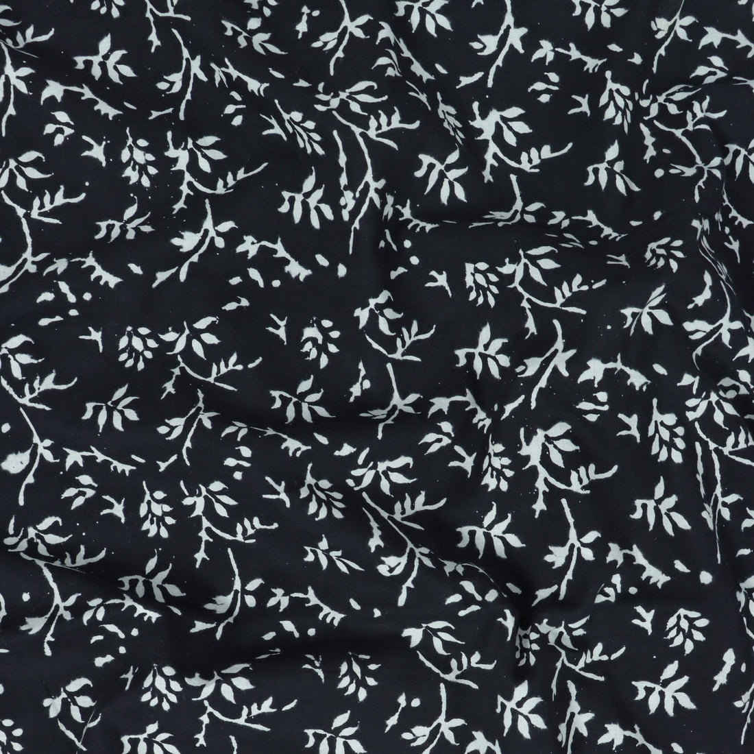 Hand Block Floral Printed Black And White Fabric Cloth