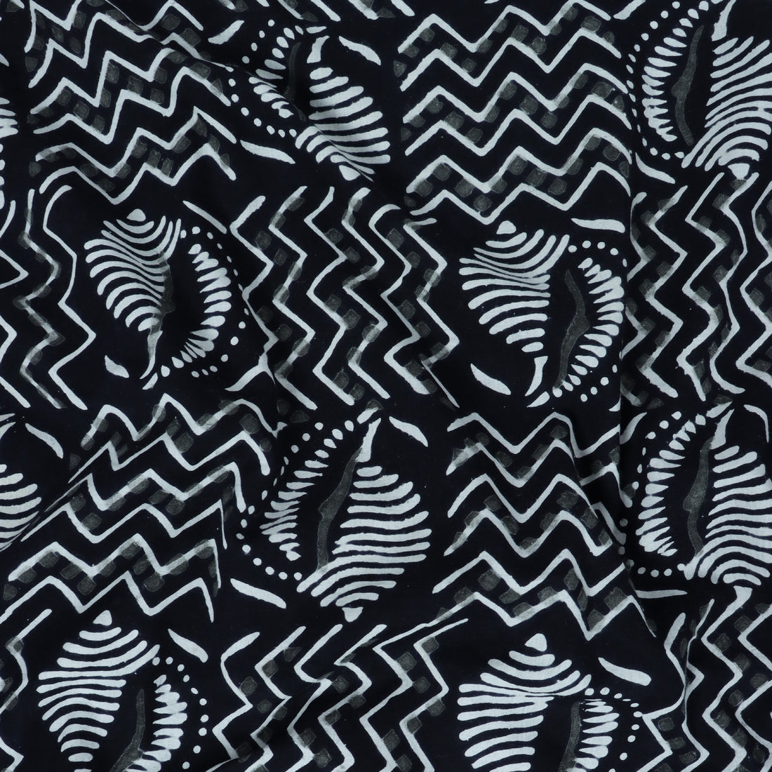 Hand Block Printed Black And White Cotton Material Fabric