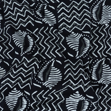 Hand Block Printed Black And White Cotton Material Fabric