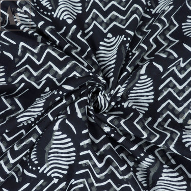 Hand Block Printed Black And White Cotton Material Fabric