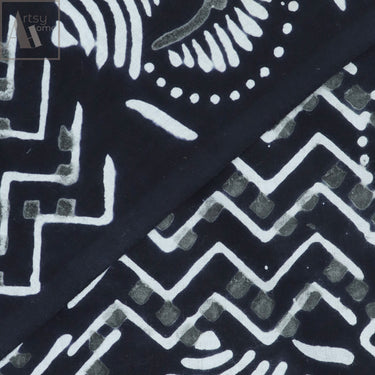 Hand Block Printed Black And White Cotton Material Fabric