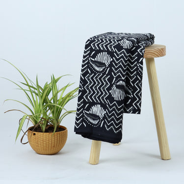 Hand Block Printed Black And White Cotton Material Fabric