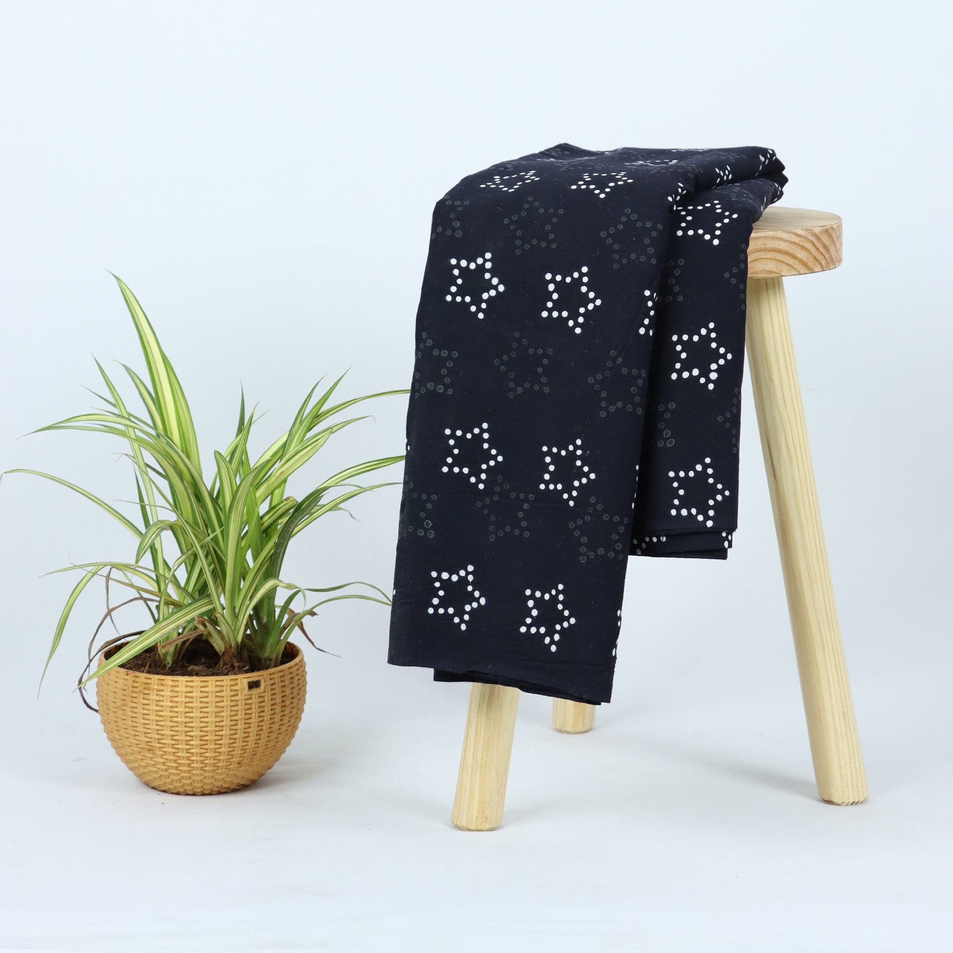 Star Printed Black And White Cotton Fabric Material Online