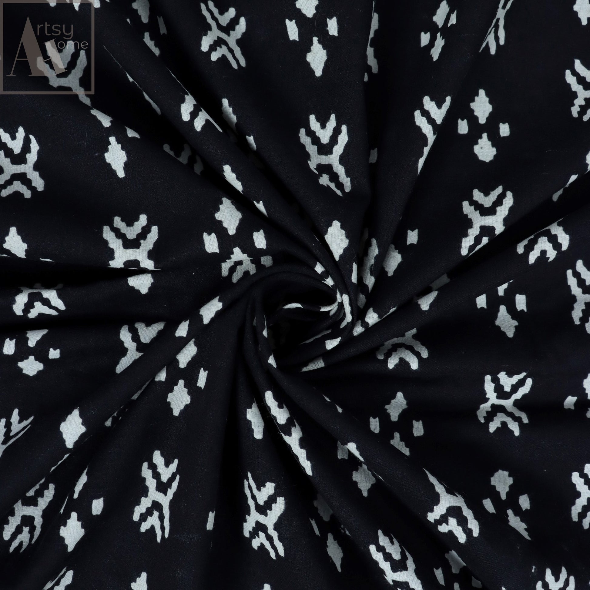 Abstract Printed Black Pure Cotton Fabric