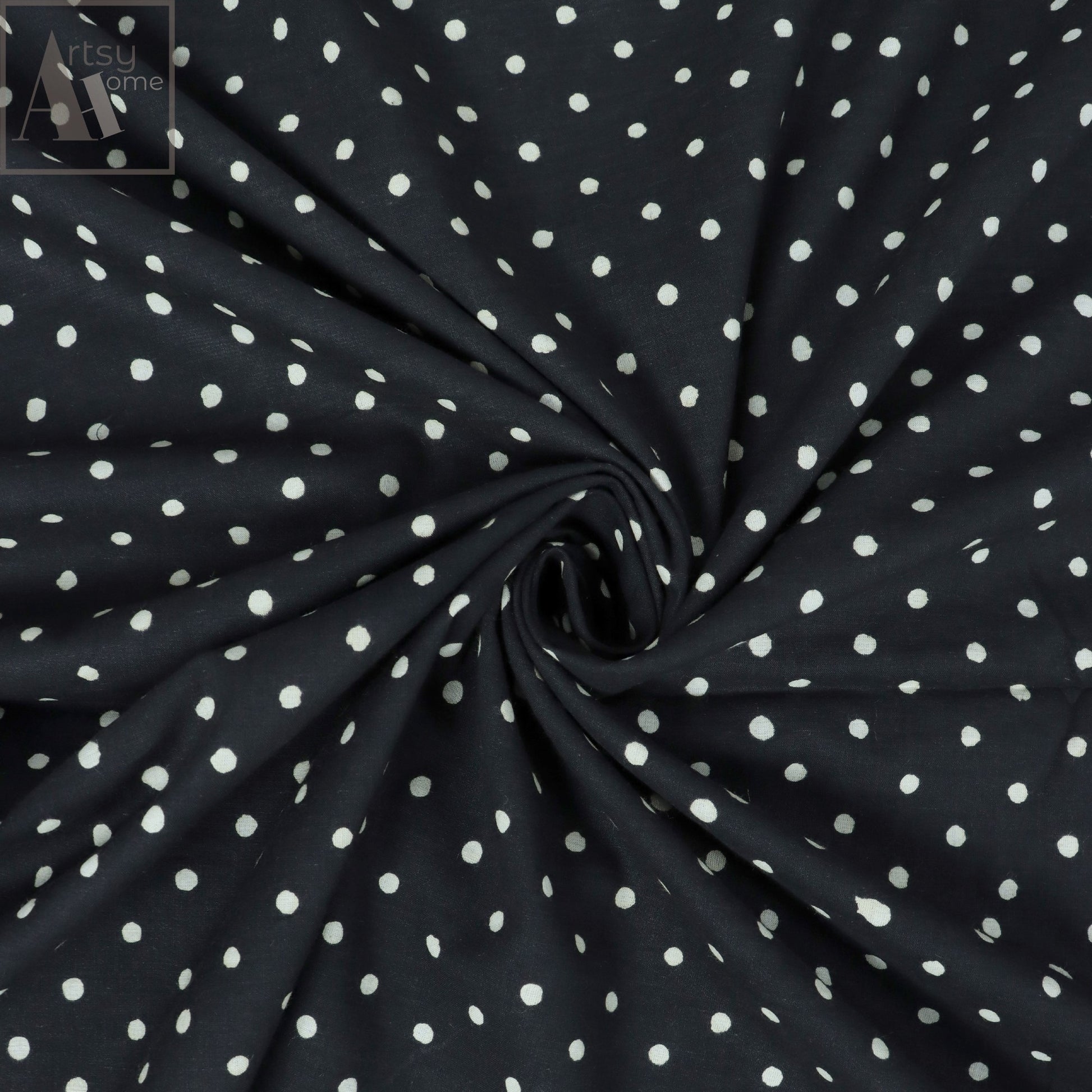 Polka Dots Block Printed Voile Cotton Textile Fabric Online