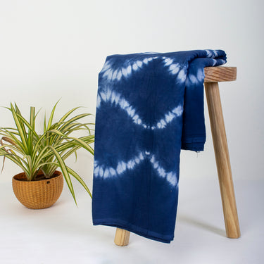 Luxury Blue Tie Dye Shibori Print Dress Material Fabric