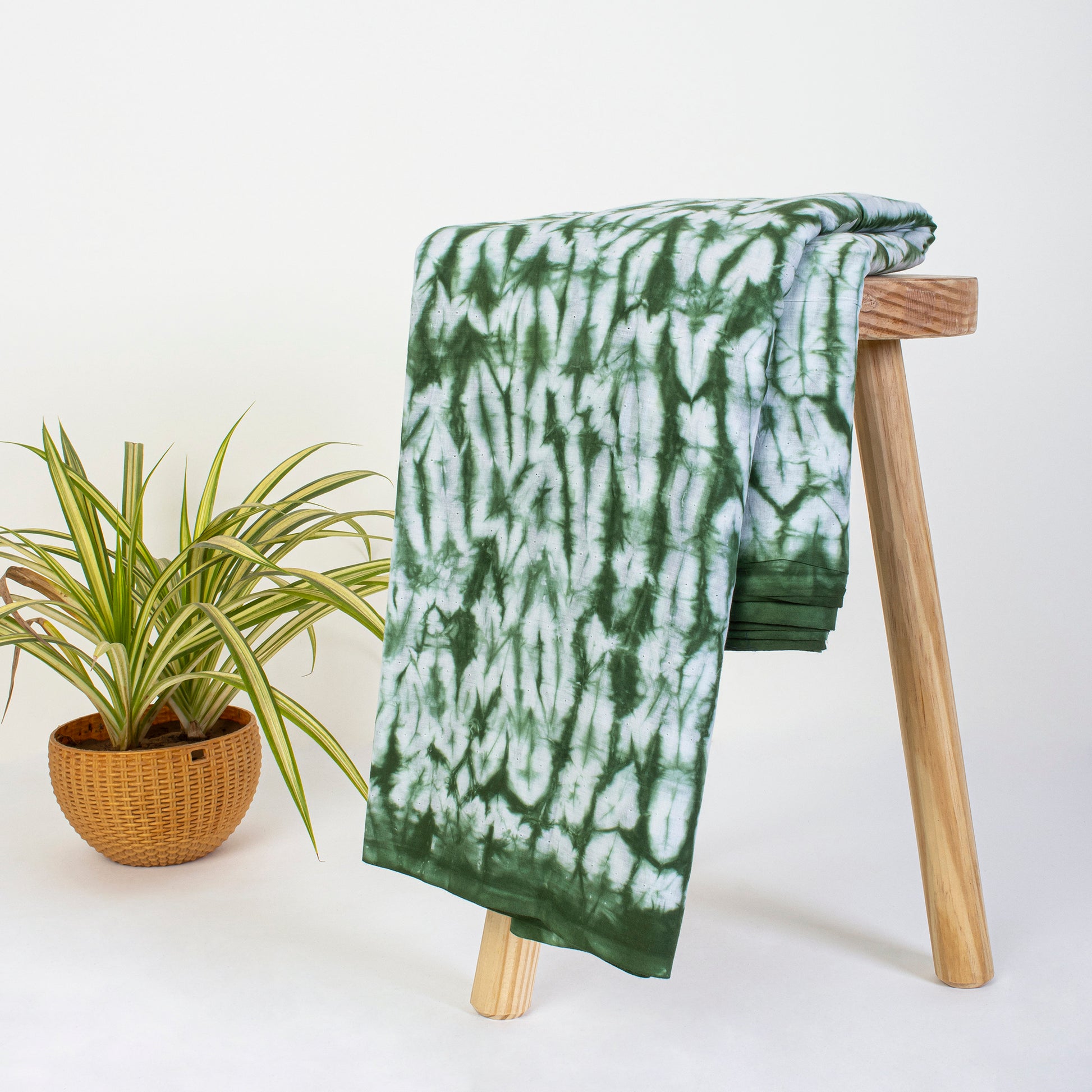 Premium Green Tie Dye Pure Cotton Shibori Fabric Online