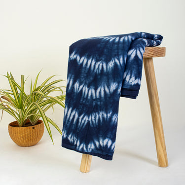 Blue Tie Dye Pure Cotton Shibori Print Dress Material Online