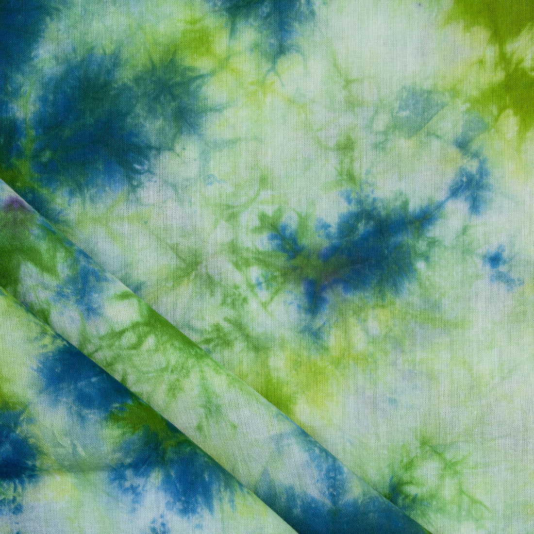 Green Tie Dye Soft Cotton Shibori Fabric For Dress Material Online