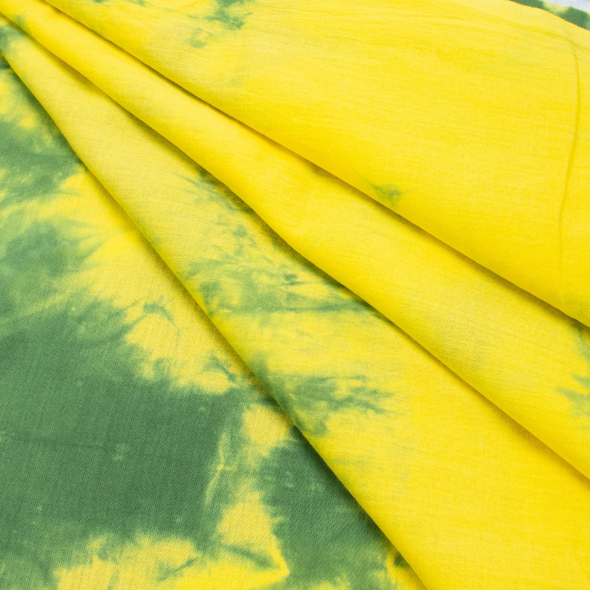 Yellow Tie Dye Patterns Handmade Cotton Fabric for Dress Material