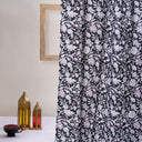 Premium Black Floral Hand Block Print Curtains For Home