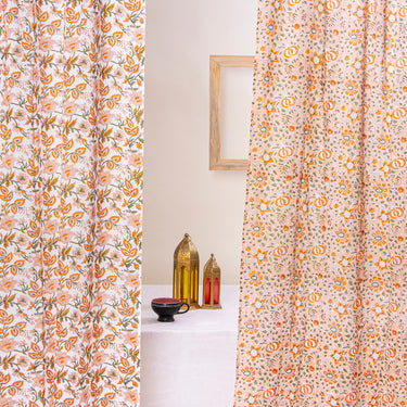 Premium Orange Block Print Curtains Decor For Home