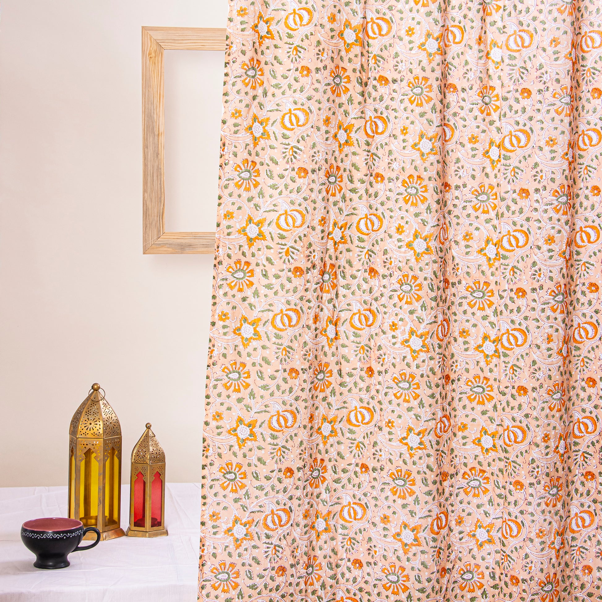 Premium Orange Block Print Curtains Decor For Home