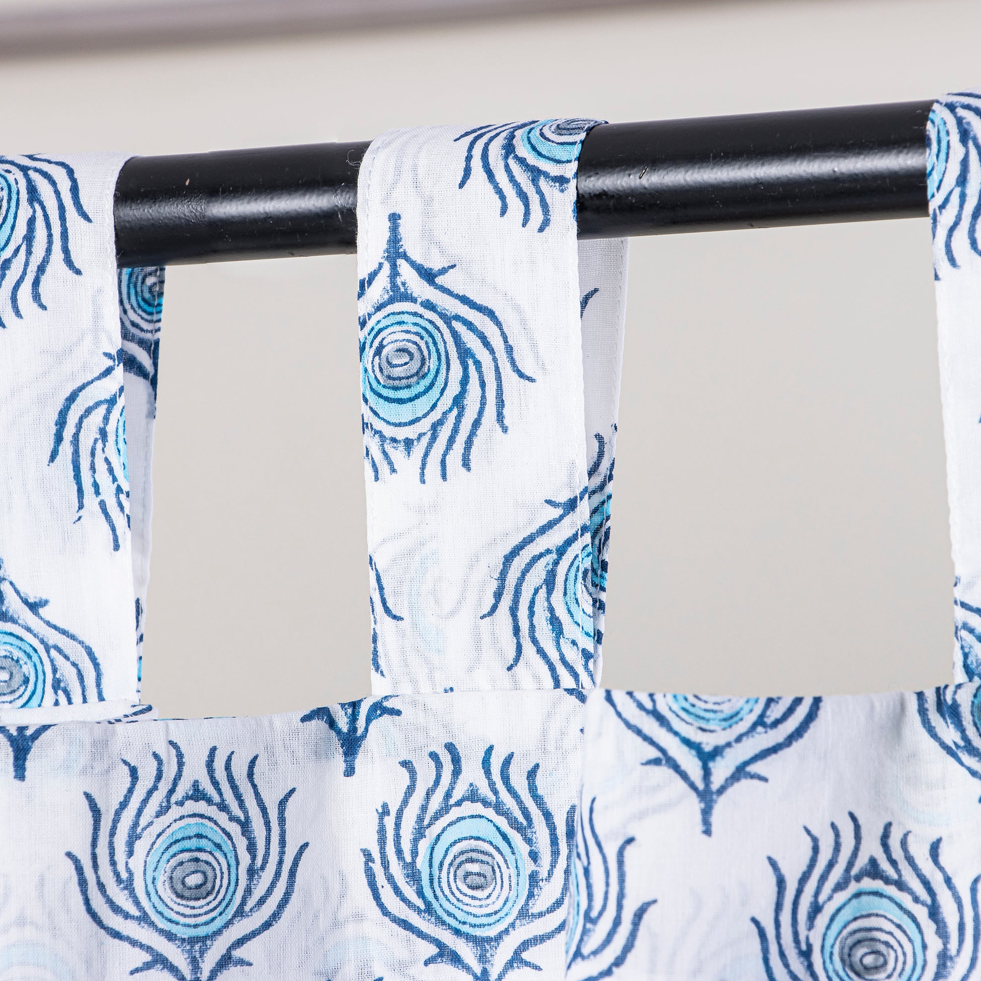 Blue Dual Blushing Block Print Cotton Latest Curtain Designs