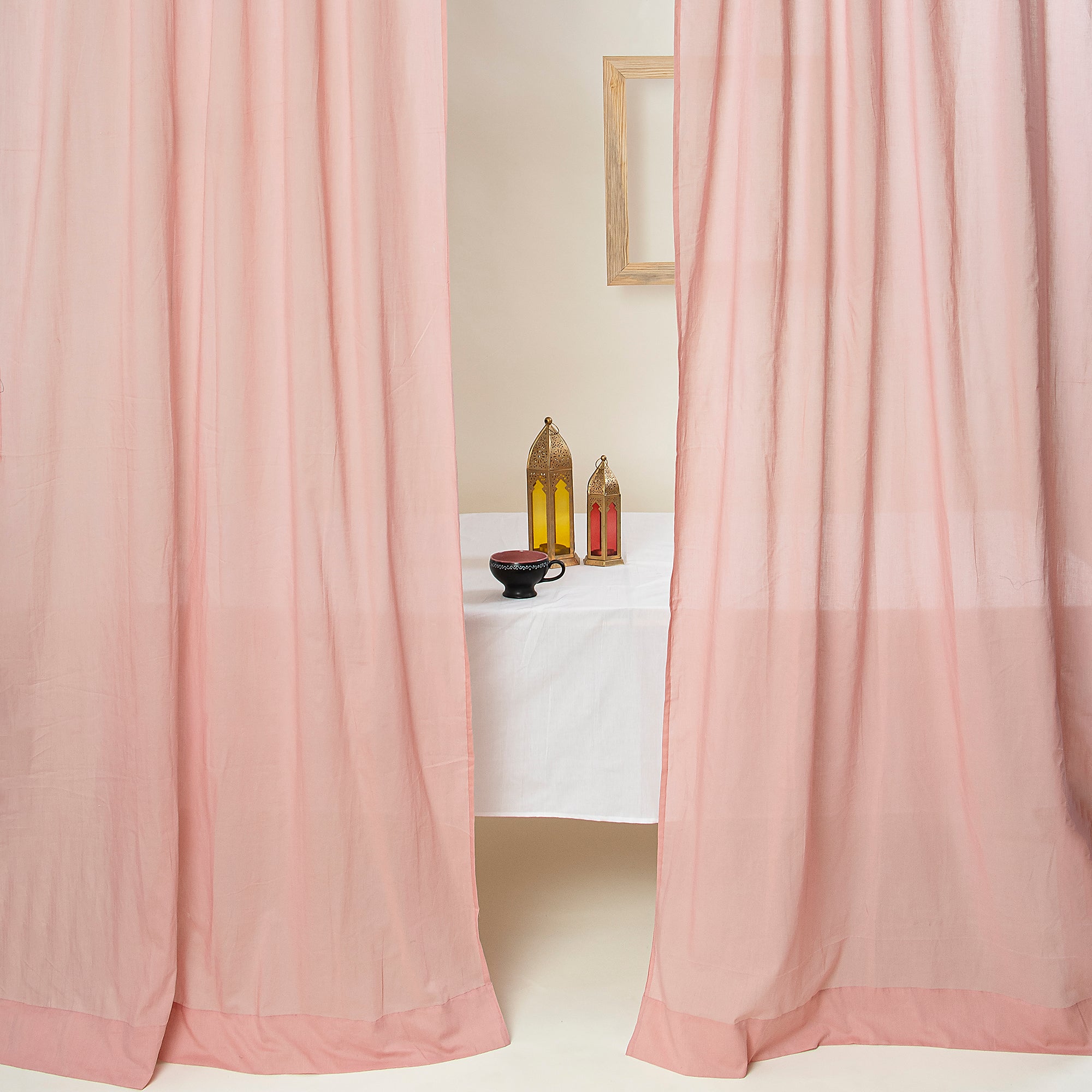 Peach Midnight Cotton Plain Curtains Set