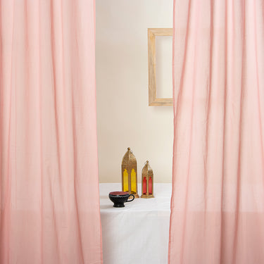 Peach Midnight Cotton Plain Curtains Set