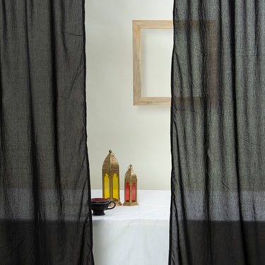Midnight Black Cotton Curtain Set Decor For Home Window Parde