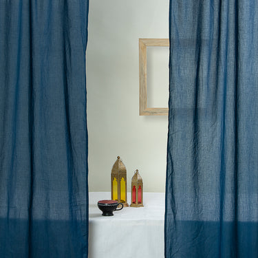 Premium Blue Curtains Living Room Cotton Curtains Set