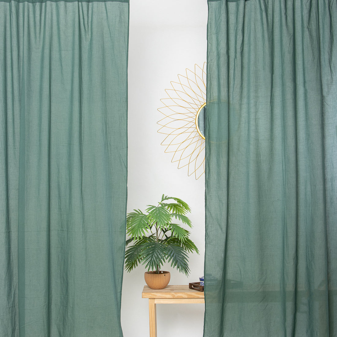 Luxury Green Cotton Sheer Bedroom Curtains Set