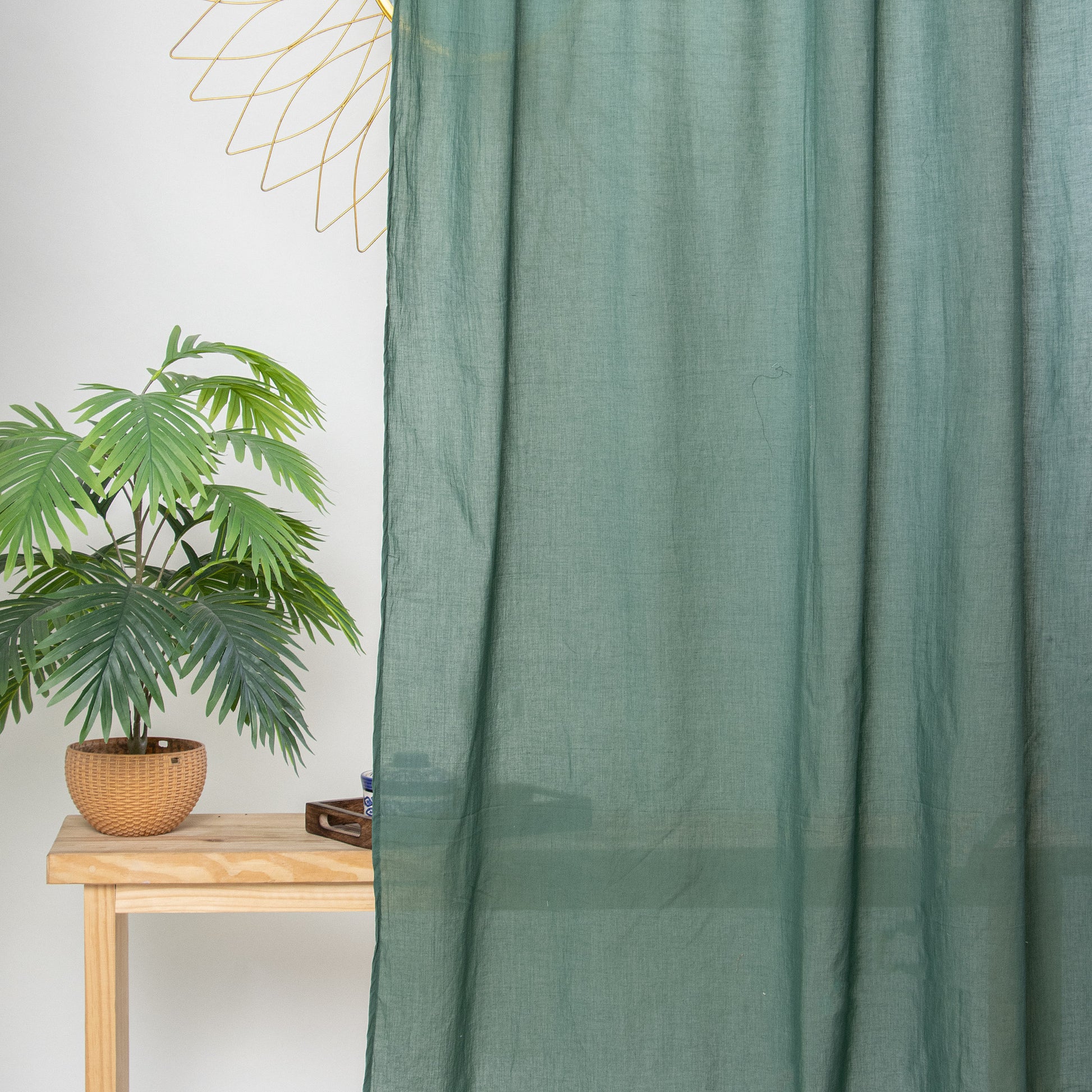 Luxury Green Cotton Sheer Bedroom Curtains Set