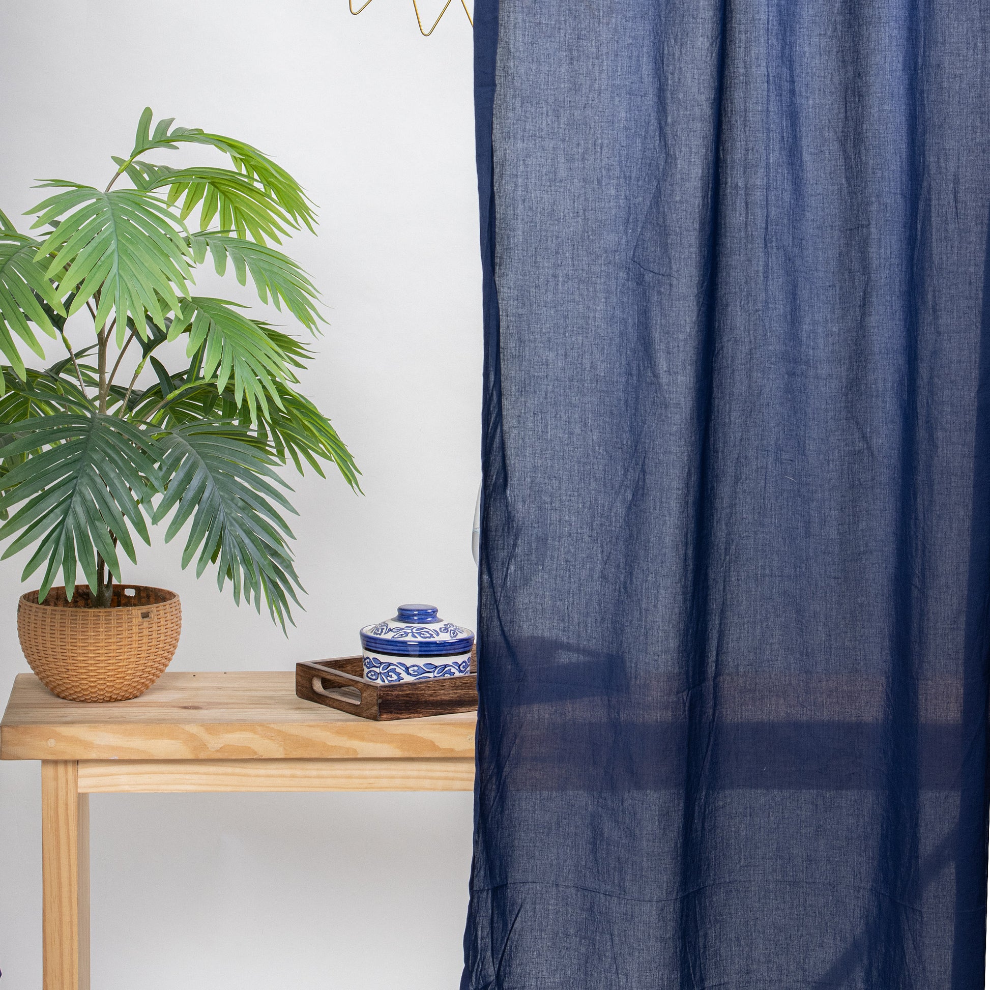 Blue Cotton Sheer Thick Curtains